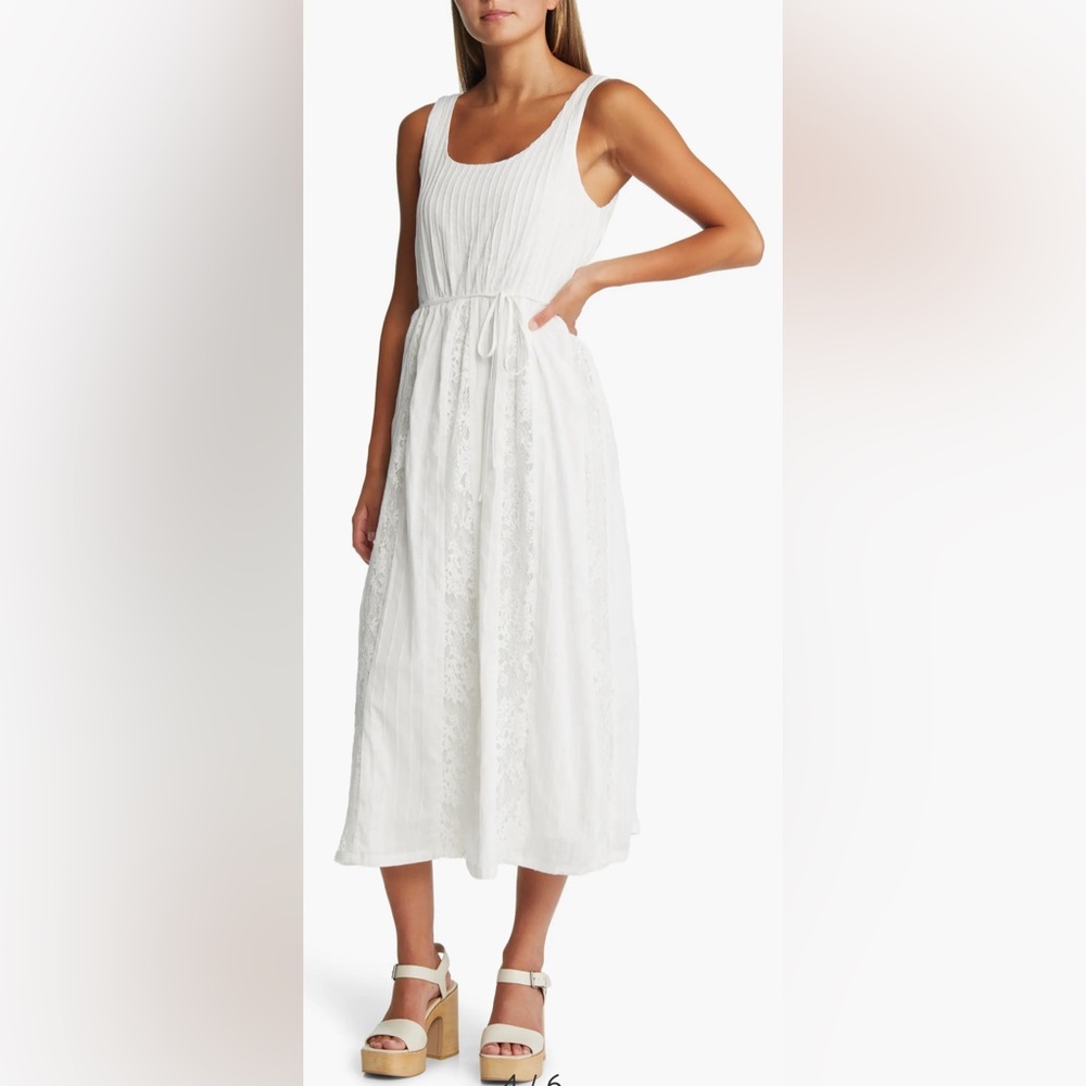 Adelyn Rae White Vivian Lace Inset Cotton Maxi Dress Size Large NWOT